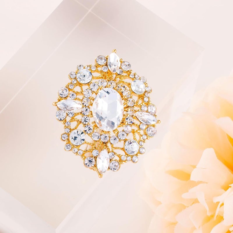 LAXPICOL Vintage Clear Austrian Crystal Brooch Pin for Women Elegant Wedding Bridal Brooches Broach Pin 1.69"*1.39" - Image 4